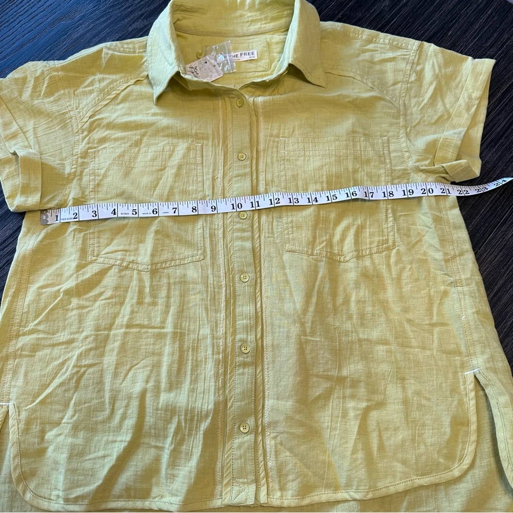 Free People Pale Yellow Short Sleeve Button Down Shirt - Picture 6 of 13